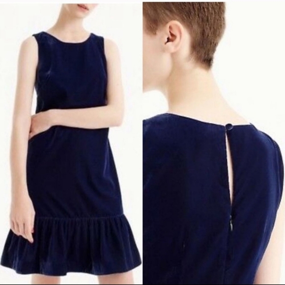 J Crew Blue Ruffle Hem Velvet Dress 10 - Picture 4 of 13